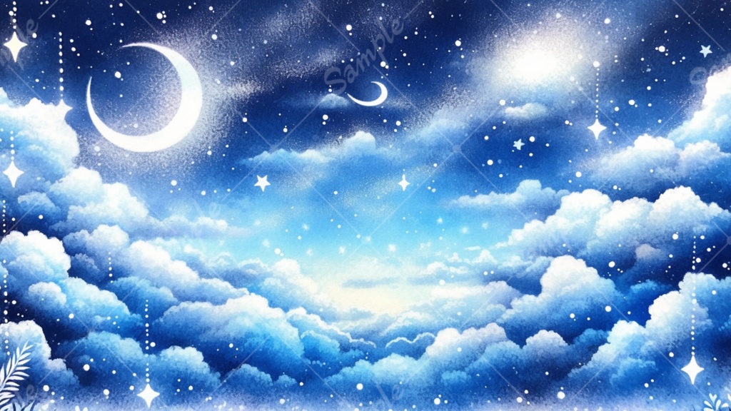 水彩風 おとぎ話みたいな夜空のイラスト背景素材 5枚セット