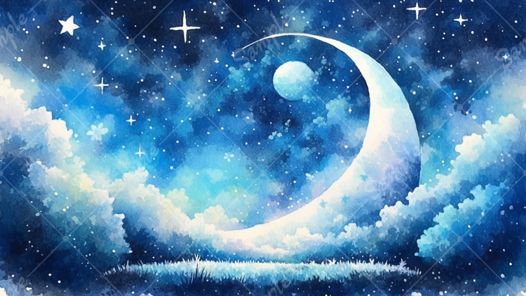 水彩風 おとぎ話みたいな夜空のイラスト背景素材 5枚セット