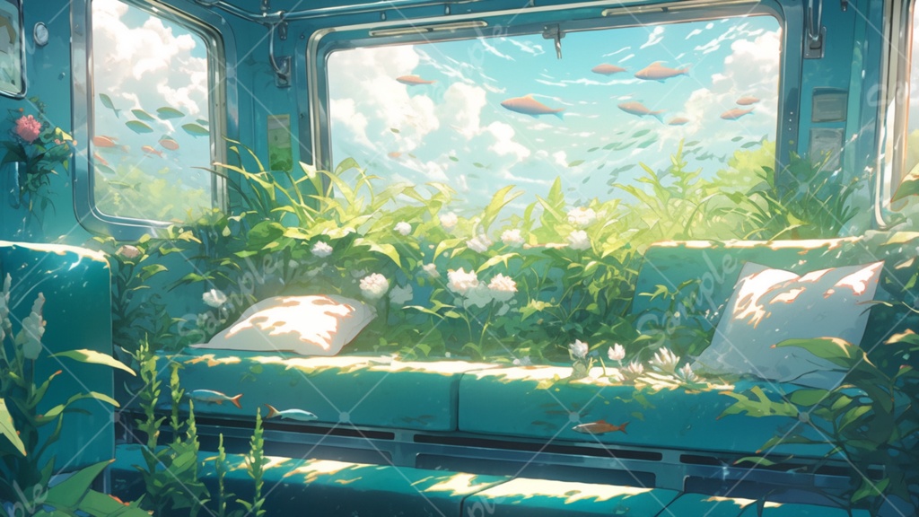 水中に眠る電車のイラスト背景素材 8枚セット