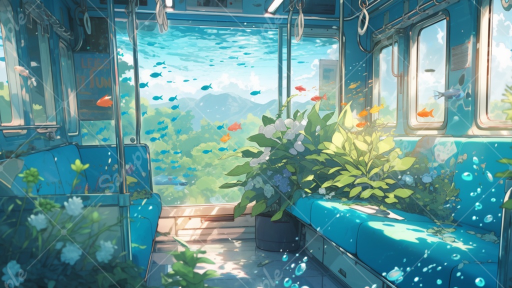 水中に眠る電車のイラスト背景素材 8枚セット