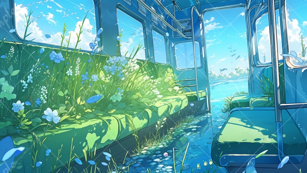 水中に眠る電車のイラスト背景素材 8枚セット