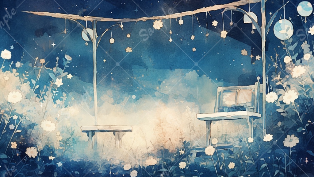 絵本風 おとぎ話みたいな夜空のイラスト背景素材 7枚セット