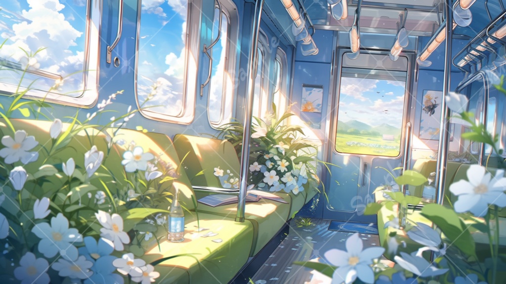 色々な電車の車内 イラスト背景素材 8枚セット