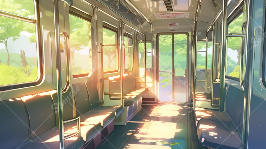 色々な電車の車内 イラスト背景素材 8枚セット