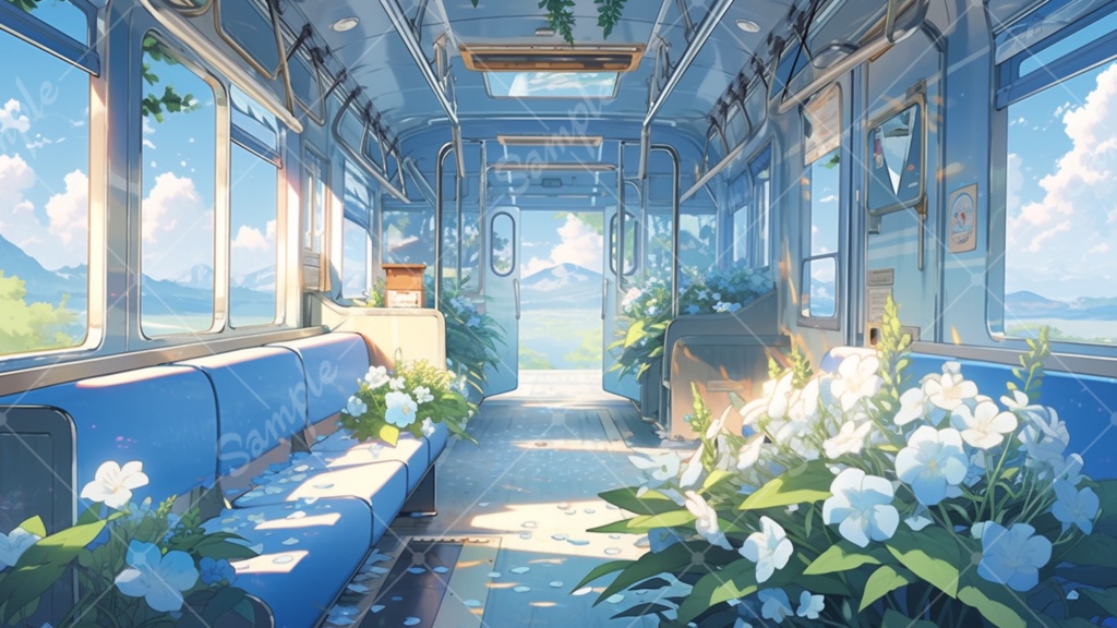 色々な電車の車内 イラスト背景素材 8枚セット