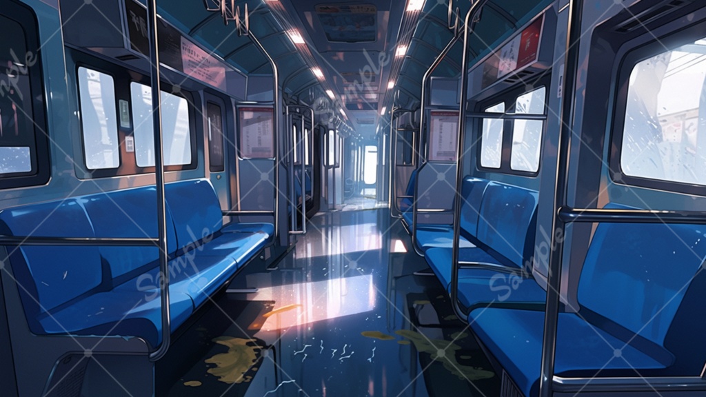 色々な電車の車内 イラスト背景素材 8枚セット