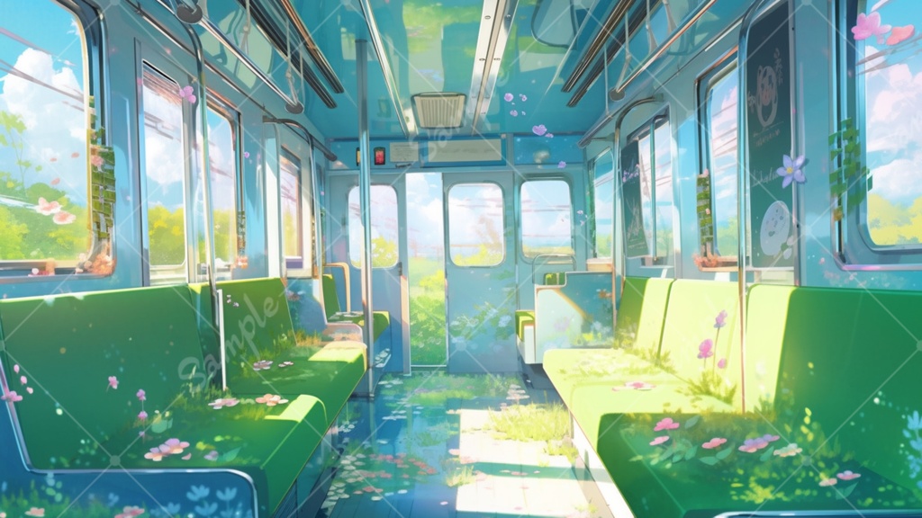 色々な電車の車内 イラスト背景素材 8枚セット