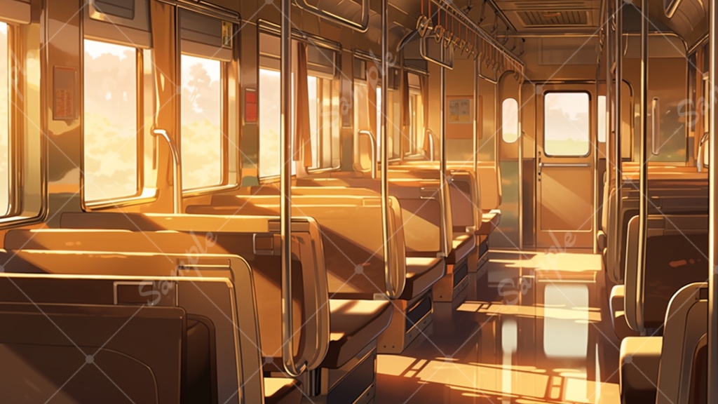 色々な電車の車内 イラスト背景素材 8枚セット