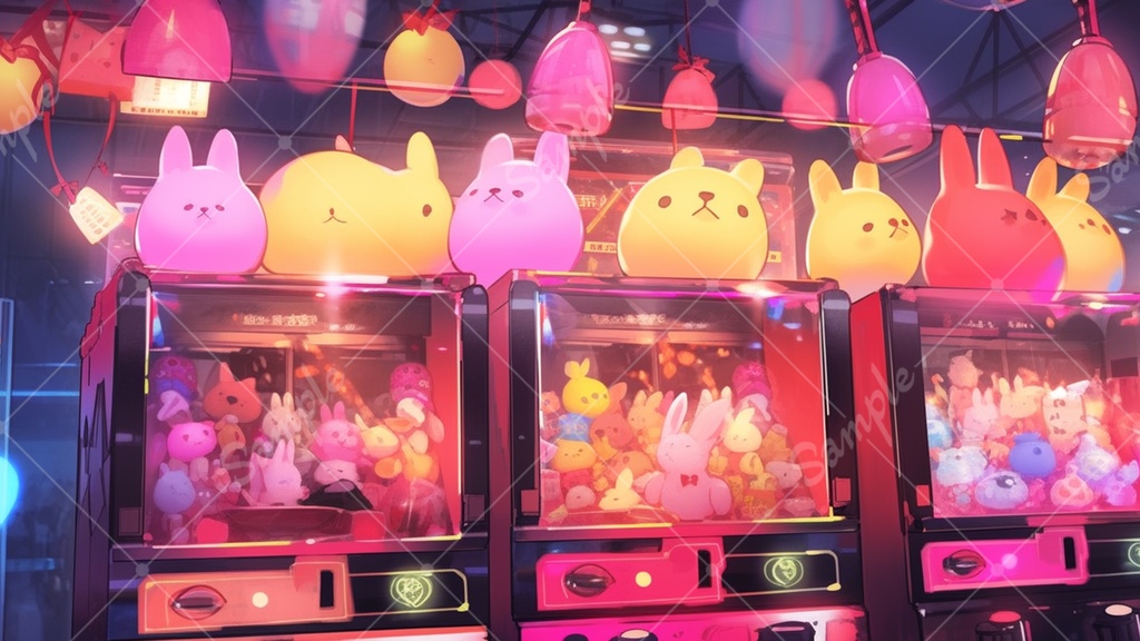 カラフルで少し怪しげなゲームセンターの背景素材 35枚セット