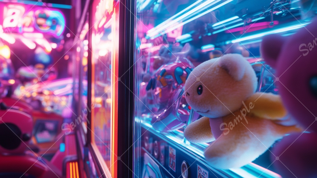 カラフルで少し怪しげなゲームセンターの背景素材 35枚セット