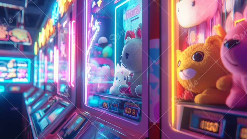 カラフルで少し怪しげなゲームセンターの背景素材 35枚セット