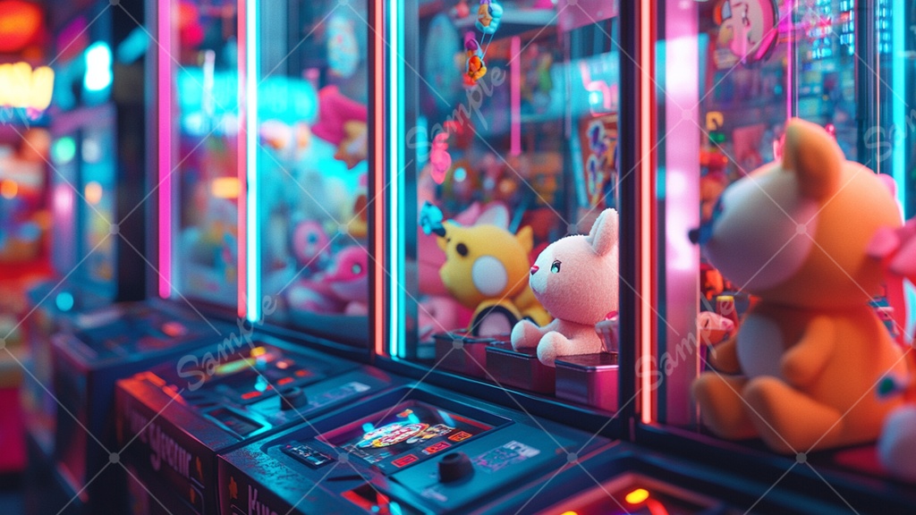 カラフルで少し怪しげなゲームセンターの背景素材 35枚セット