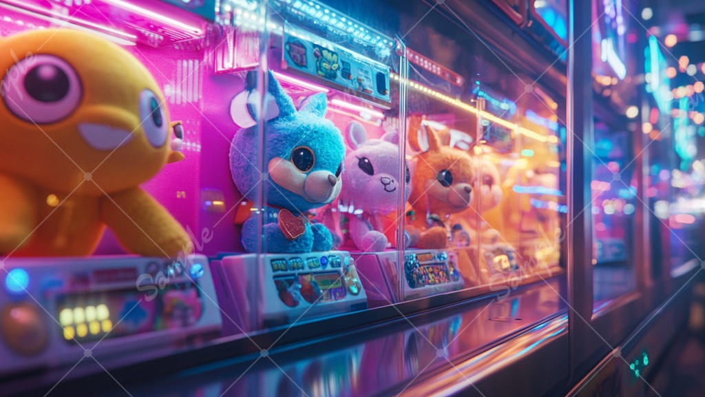 カラフルで少し怪しげなゲームセンターの背景素材 35枚セット