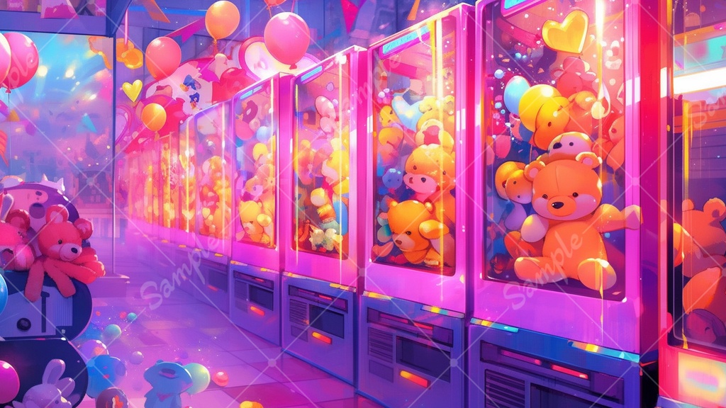 カラフルで少し怪しげなゲームセンターの背景素材 35枚セット