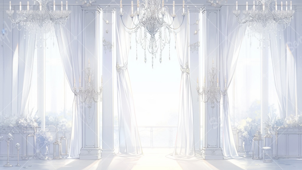 白い部屋とシャンデリアの背景素材 8枚セット