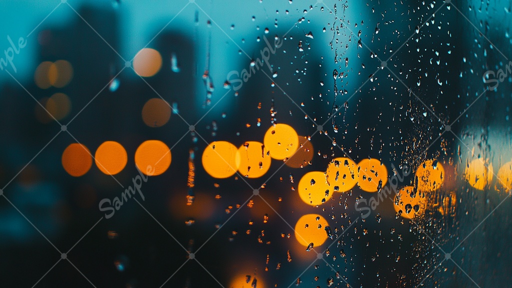 窓にかかる雨と玉ボケの背景素材 8枚セット