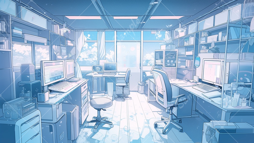 【配信用背景】 水色のゲーム部屋 5枚セット V素材1