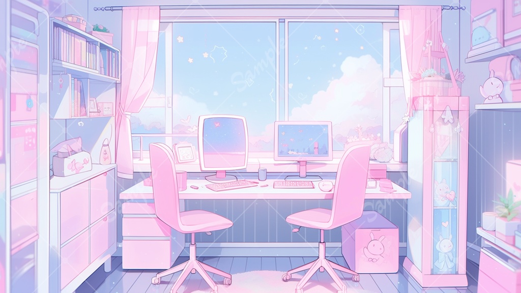 【配信用背景】ピンク色のゲーム部屋 5枚セット V素材2