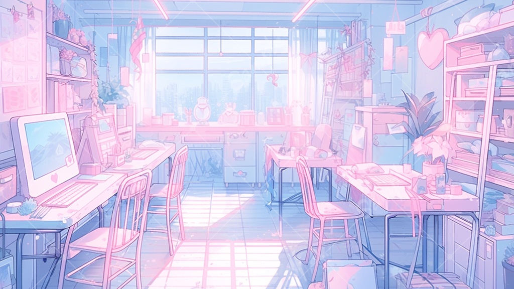 【配信用背景】ピンク色のゲーム部屋 5枚セット V素材2