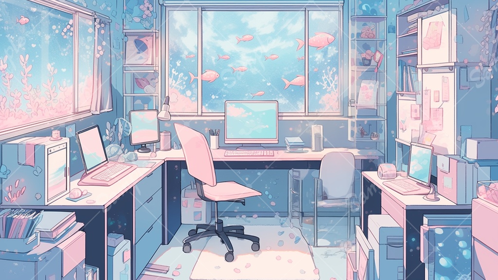 【配信用背景】 ピンク×水色のゲーム部屋 5枚セット V素材3