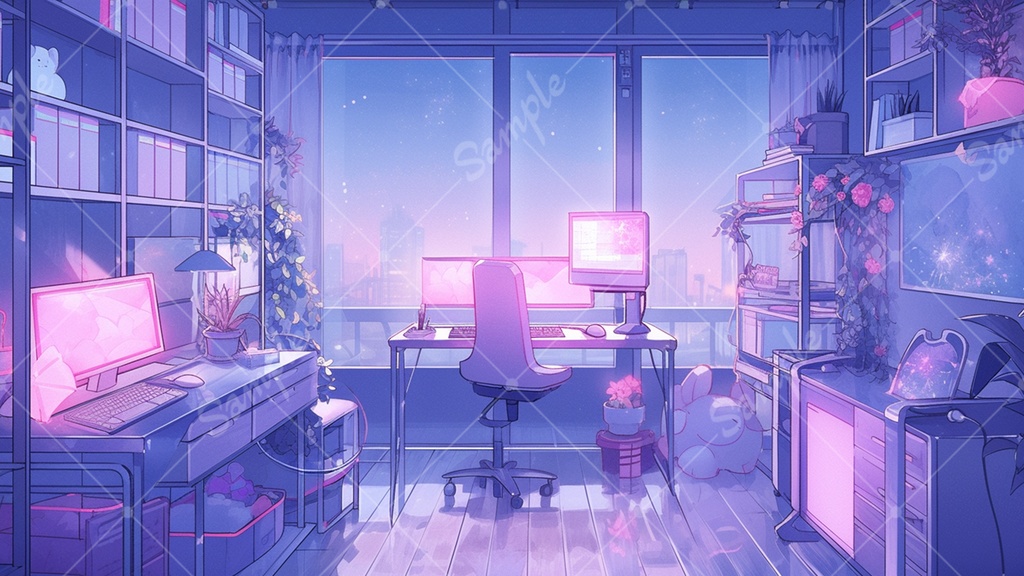 【配信用背景】 夜のエモいゲーム部屋 5枚セット Vtuber素材4