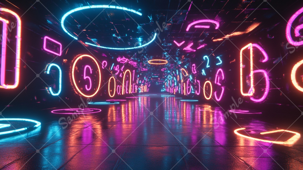 【無料あり】ネオン数字の配列 背景素材 19枚セット