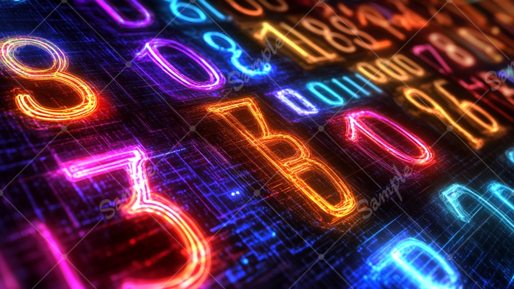 【無料あり】ネオン数字の配列 背景素材 19枚セット