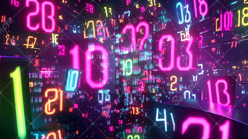 【無料あり】ネオン数字の配列 背景素材 19枚セット