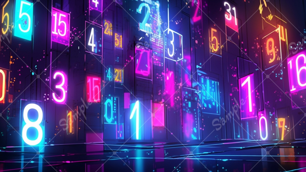 【無料あり】ネオン数字の配列 背景素材 19枚セット