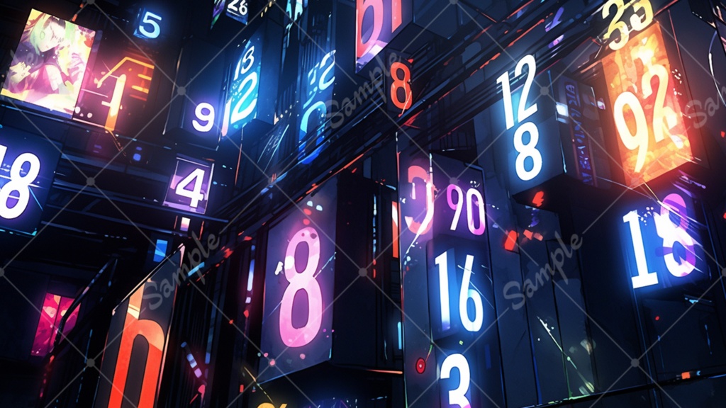【無料あり】ネオン数字の配列 背景素材 19枚セット