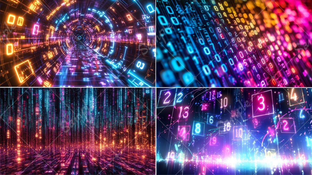 【無料あり】ネオン数字の配列 背景素材 19枚セット