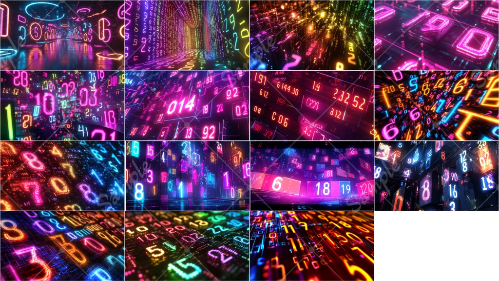 【無料あり】ネオン数字の配列 背景素材 19枚セット