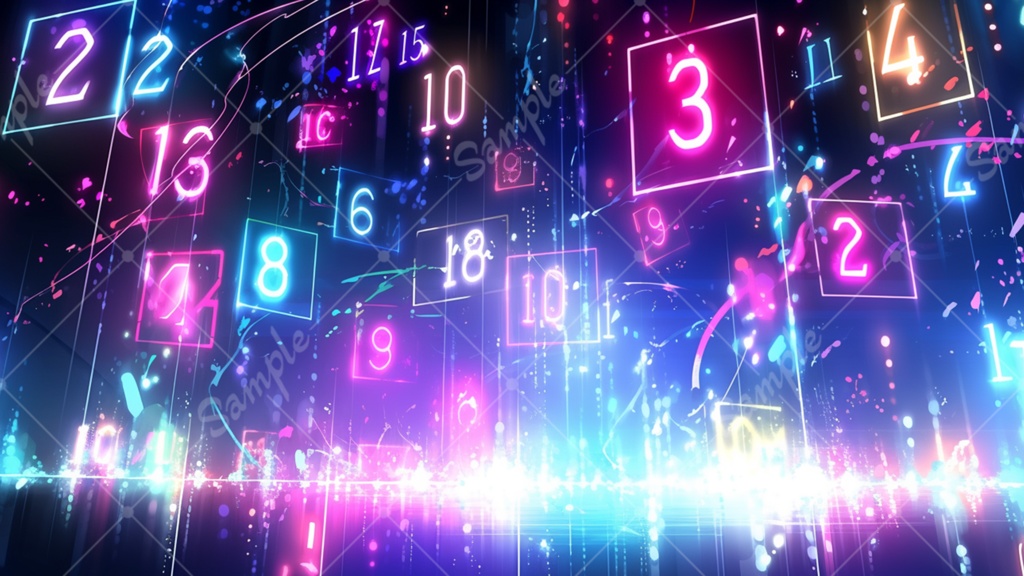 【無料あり】ネオン数字の配列 背景素材 19枚セット