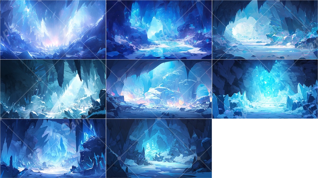 【無料あり】氷の洞窟 背景素材 8枚セット