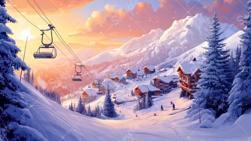 スキー場のイラスト背景素材 7枚セット