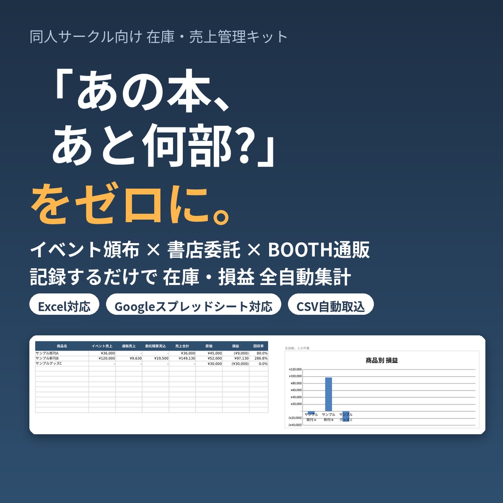 同人サークル向け 在庫・委託・売上まるごと管理キット【自動集計/BOOTH CSV取込対応】