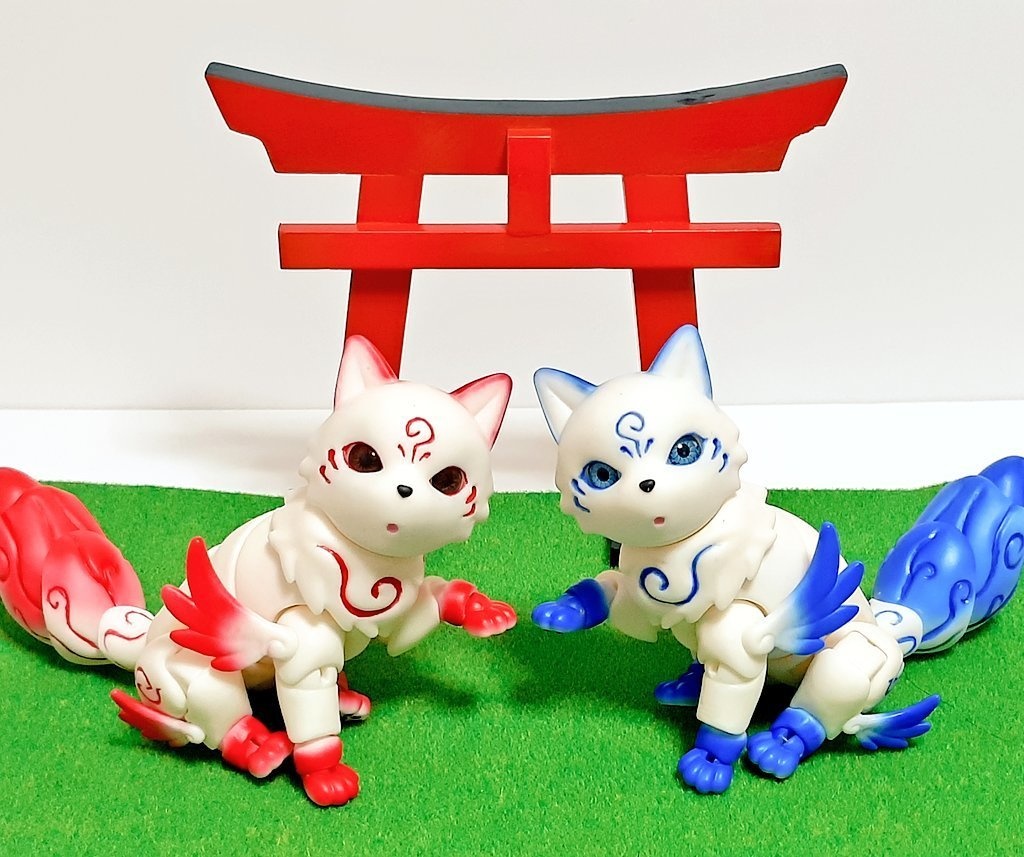 【販売終了】ペットドール『朱碧之稲荷神』朱仙狐、碧仙狐