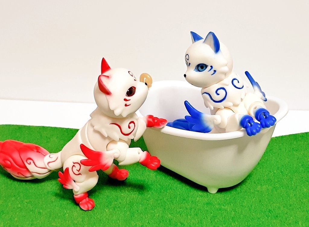 【販売終了】ペットドール『朱碧之稲荷神』朱仙狐、碧仙狐