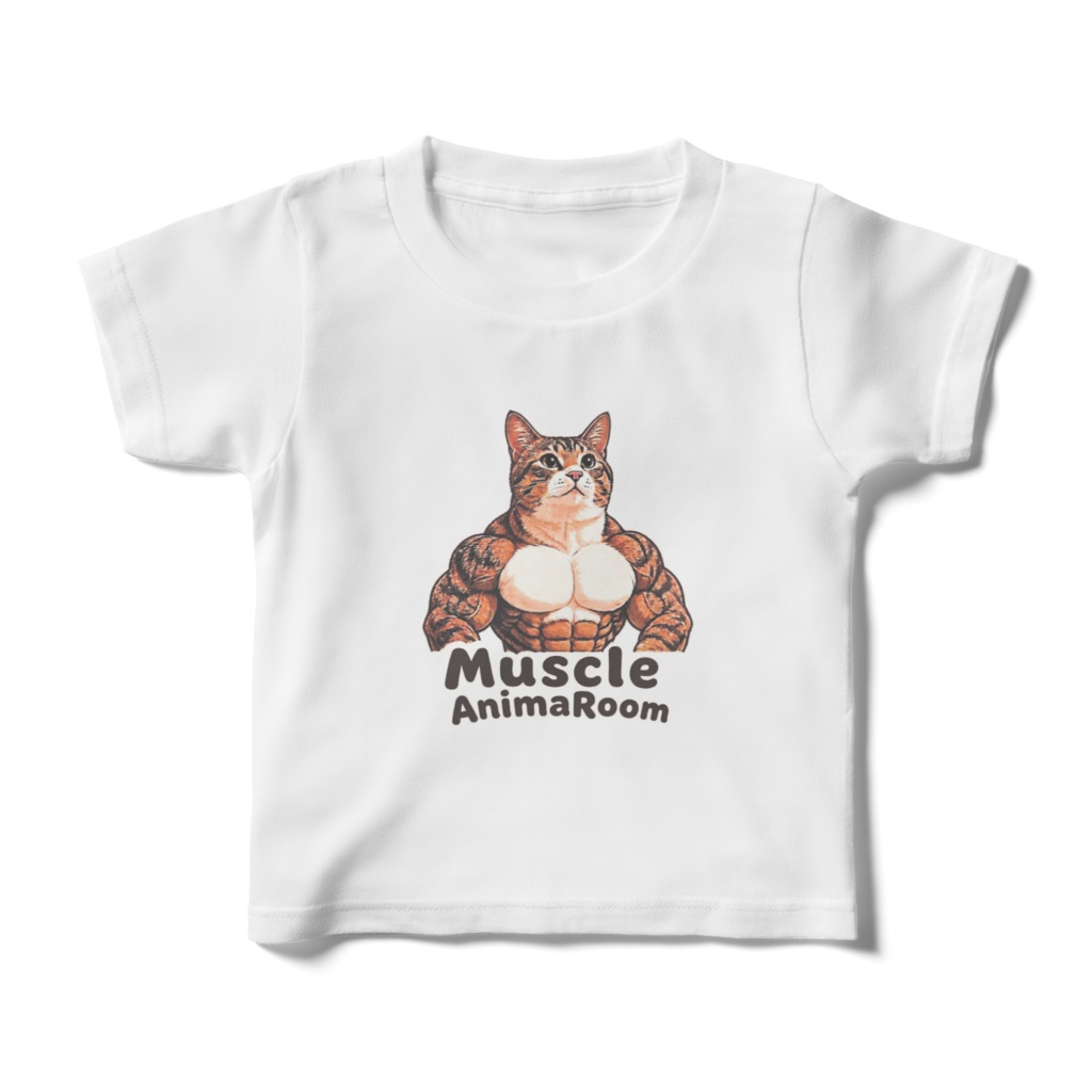 マッスルアニマル（ネコ・前面）キッズTシャツ