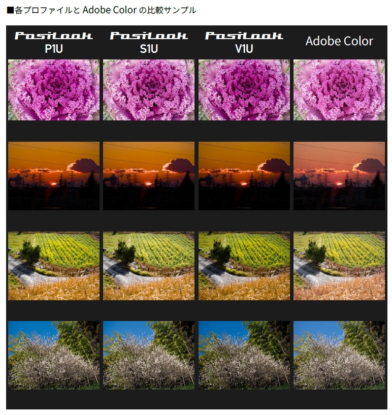 カメラプロファイルレシピ PosiLook Universal Pack1