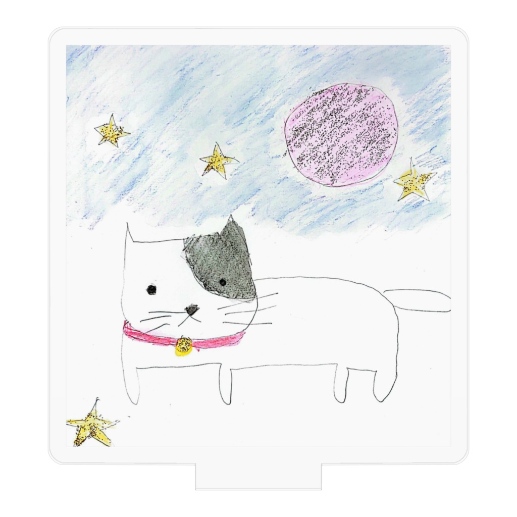 ハチワレ猫とピンクムーン 風水 アクリルフィギュア