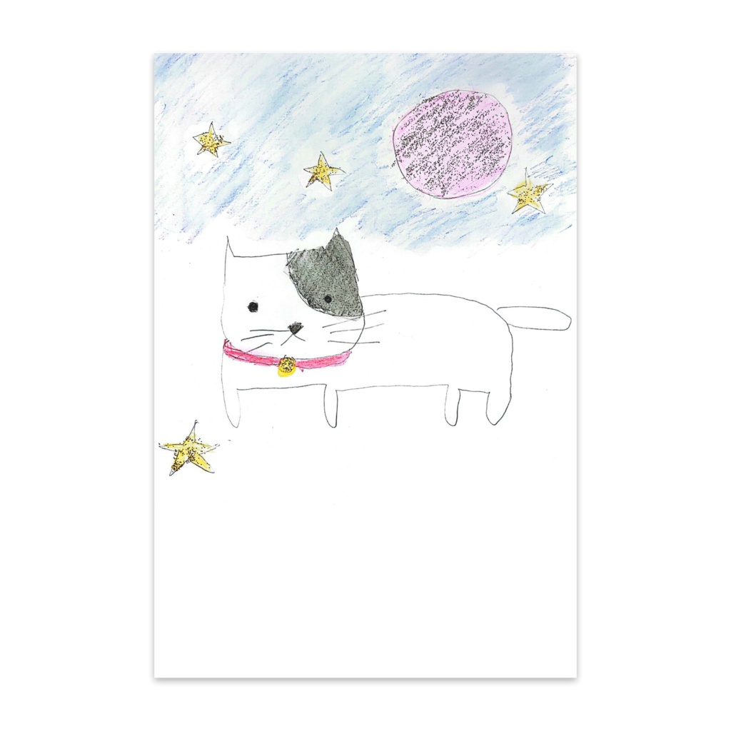 ハチワレ猫とピンクムーン　風水　ポストカード(10枚セット)