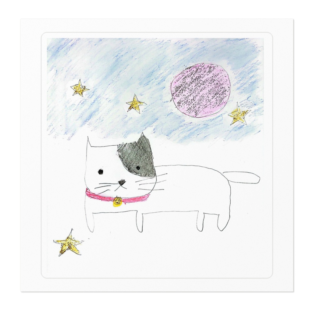 ハチワレ猫とピンクムーン 風水 ステッカー