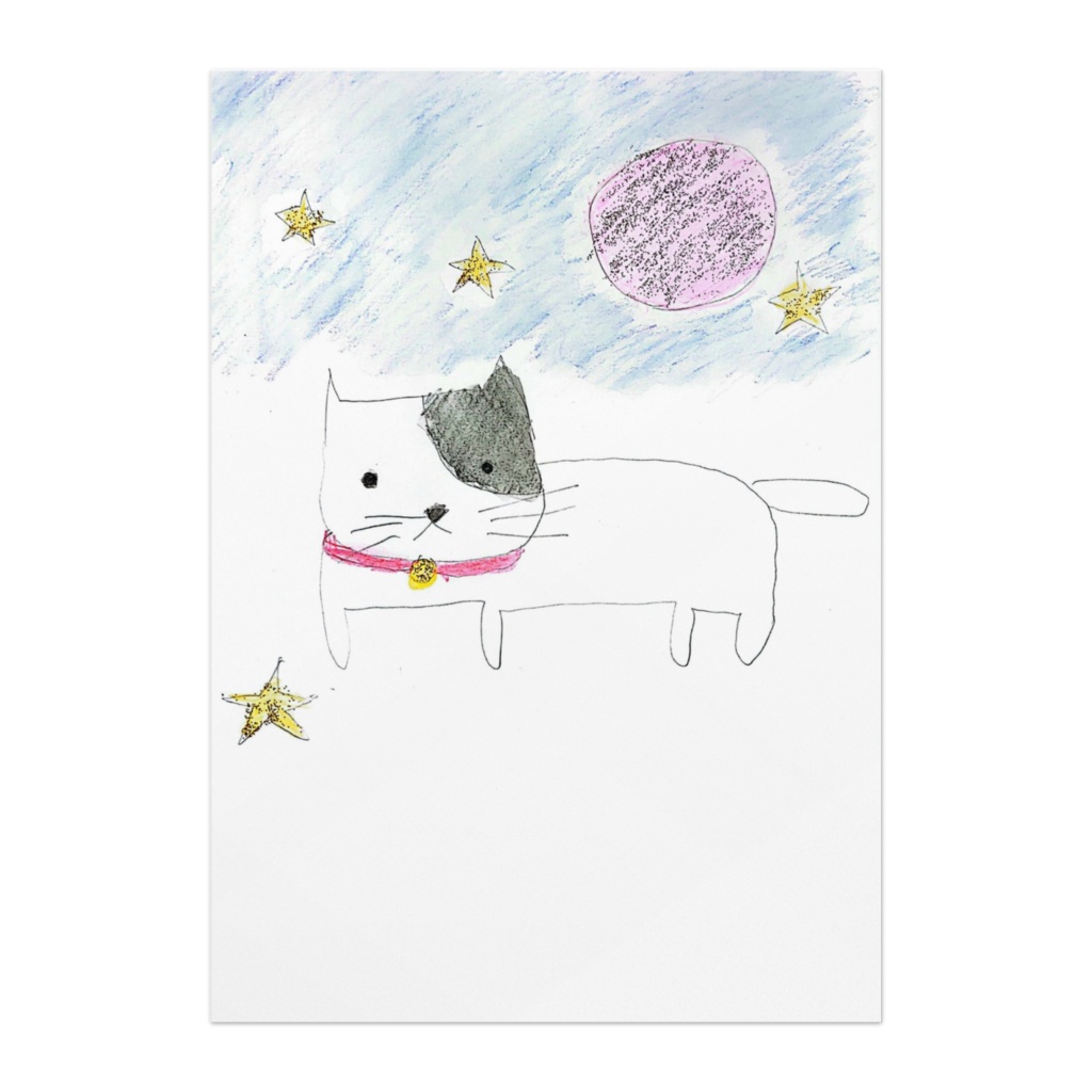 ハチワレ猫とピンクムーン　風水　ポスター