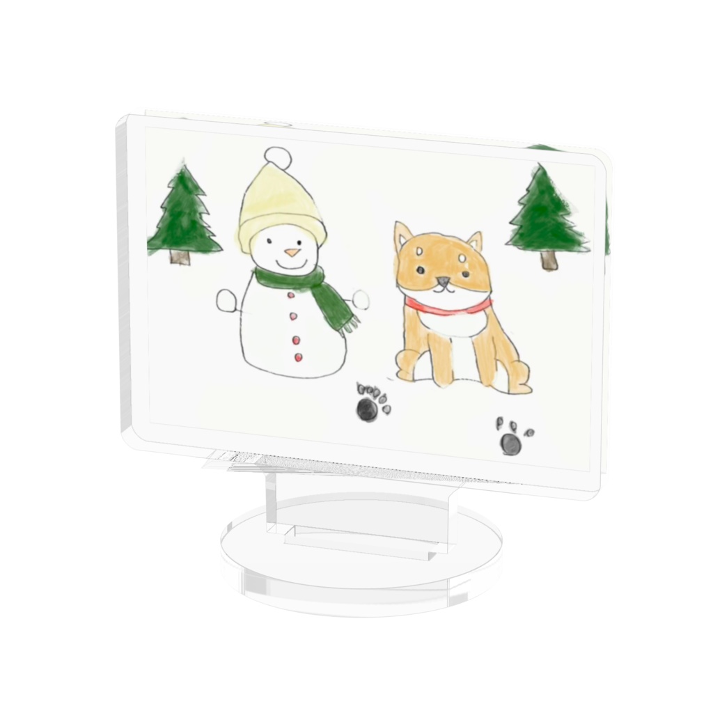 柴犬子犬と雪だるま アクリルフィギュア