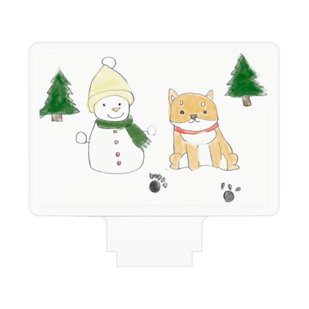 柴犬子犬と雪だるま アクリルフィギュア