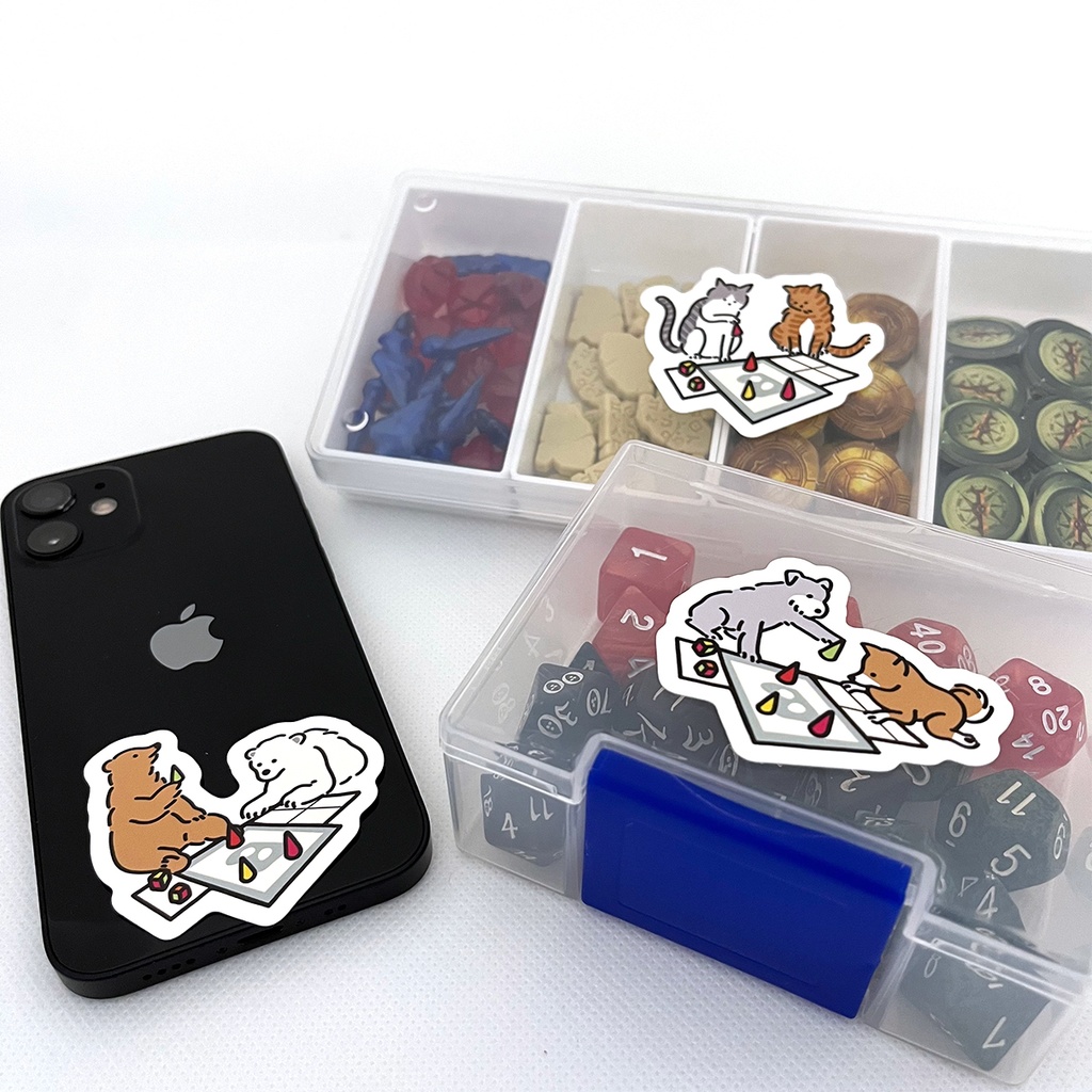 ステッカー【ねこ・いぬ・くま×ボードゲーム】