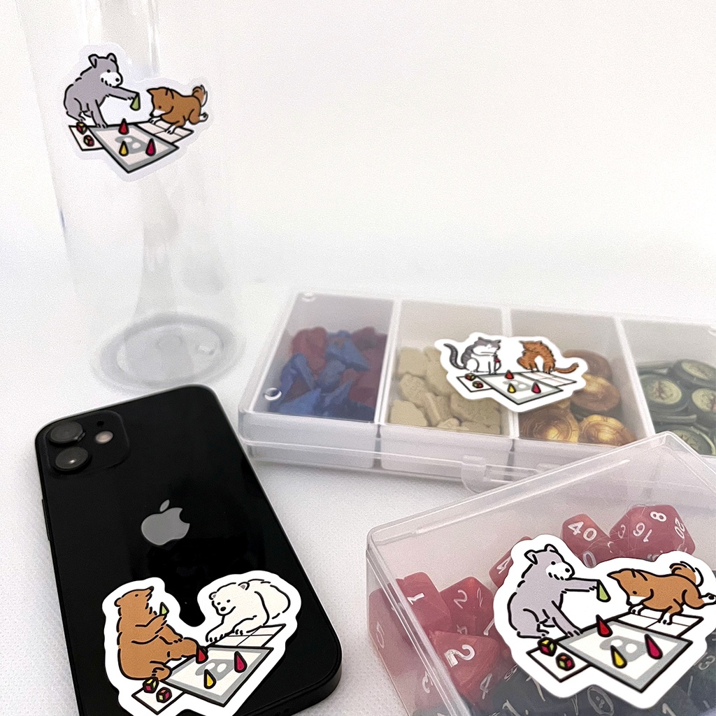 ステッカー【ねこ・いぬ・くま×ボードゲーム】