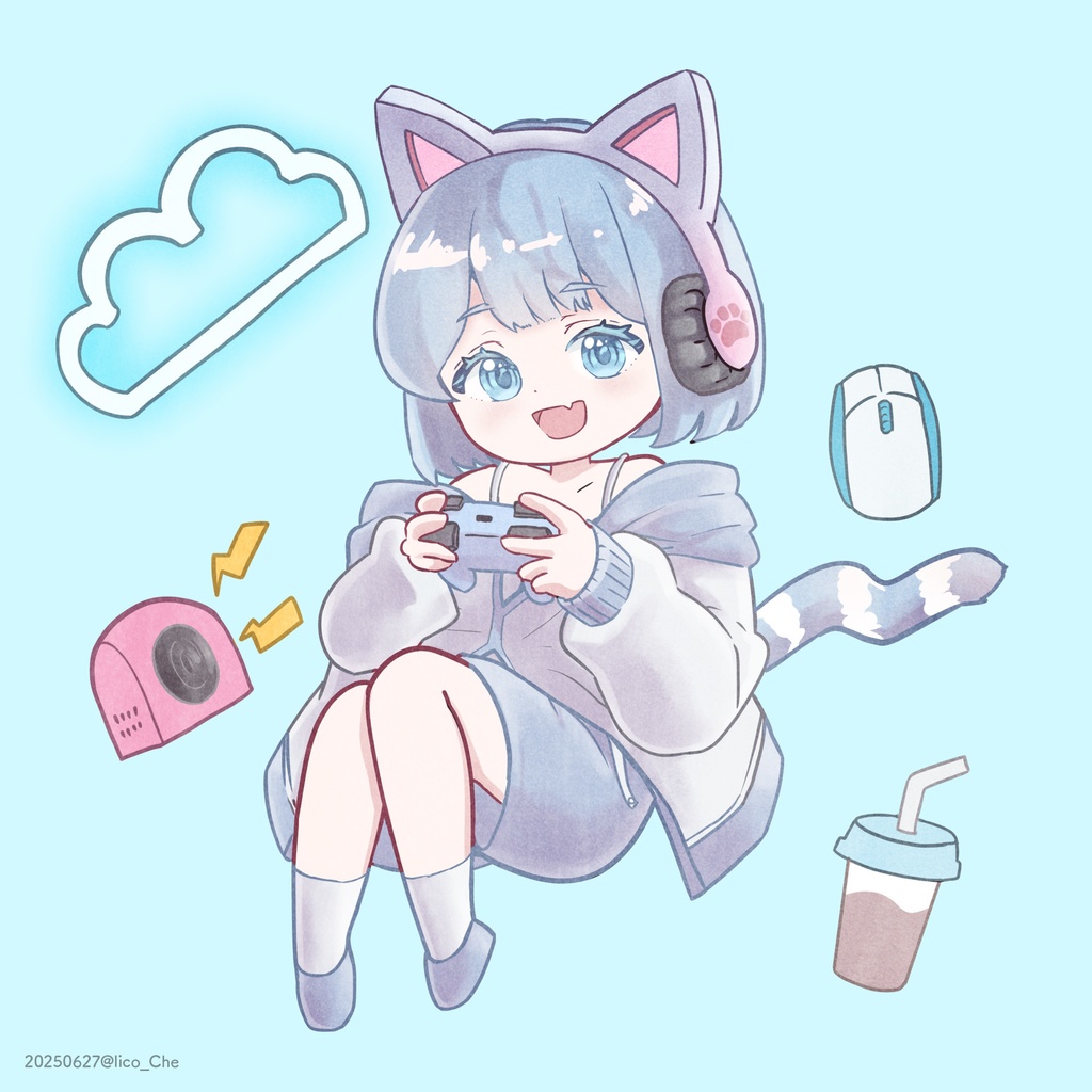 【pngTuber】配信者向け!ピングチューバーイラスト素材,ゲーマー女子,表情差分あり