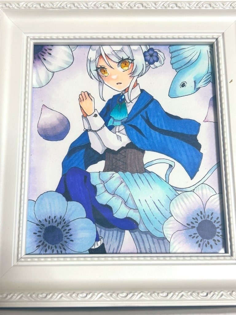 額装原画　闘魚とアネモネ